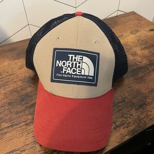 The North Face Red and Beige Trucker Cap